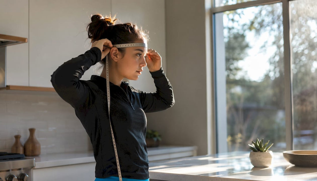 Woman measuring head circumference with tape
