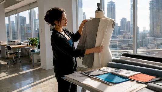 Apparel designer comparing tri-blend and cotton fabrics